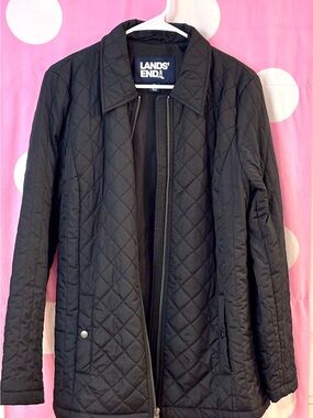 Lands' End Black Quilted Zip Jacket
